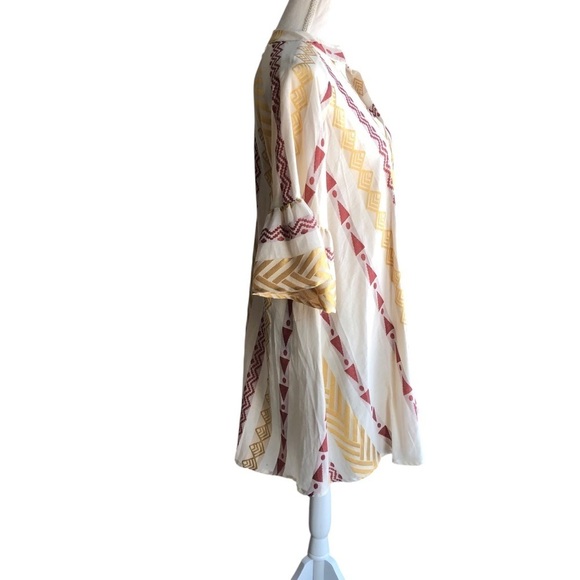 Kasia Pull On Dress Gold Maroon Cream Geometric Print Size Small - Picture 2 of 11